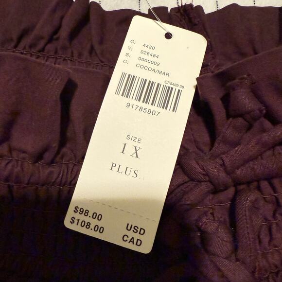 By Anthropologie Scallop-Hem Shorts drawstring maroon-ish brown 1X - Picture 5 of 12